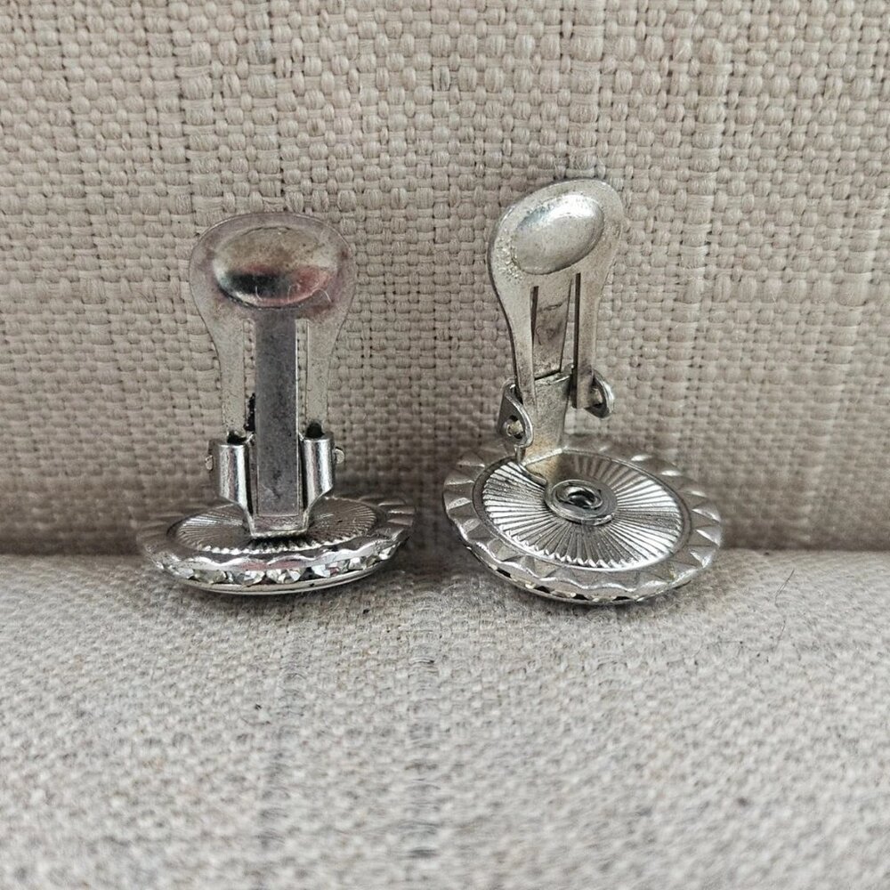 Vintage Stud Earrings Clip On Fashion Jewelry Round White/Silver Earrings Unbra - Picture 3 of 11